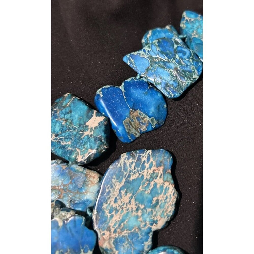 LUC Lucas Lameth Chunky Blue Jasper Necklace .925 Sterling Silver Heavy Boho - Picture 15 of 16